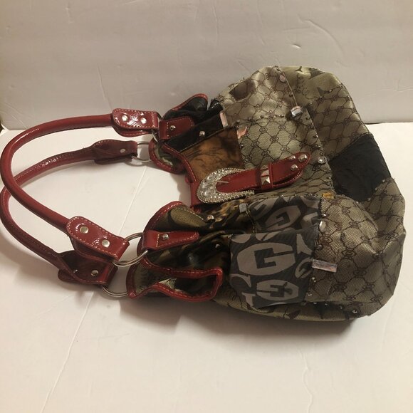 Brown and Red Sparkly Purse Snap and Zipper Closure - Picture 9 of 11